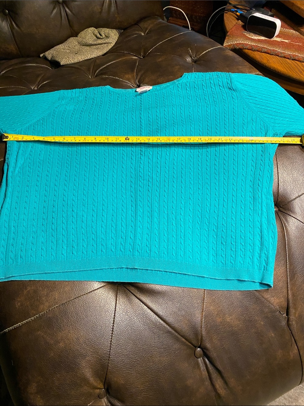 Teal Cable-Knit Long-Sleeve Crew Sweater